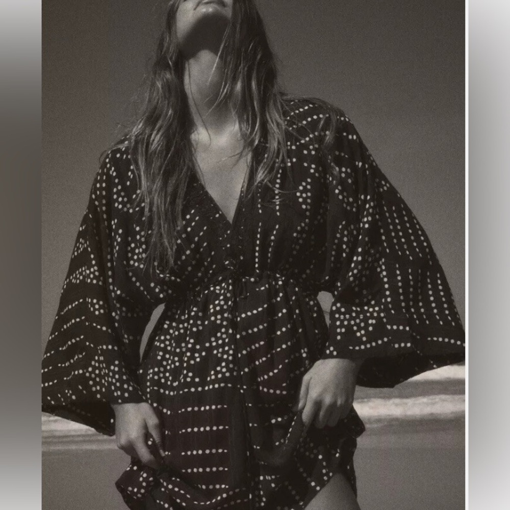 Zara Monochrome Patterned Mini Dress Kaftan Style